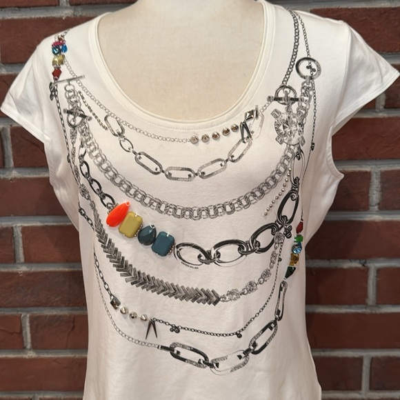 •Karen Millen Embelished Top Stretch Cotton T-shirt Size 10 - Picture 2 of 12